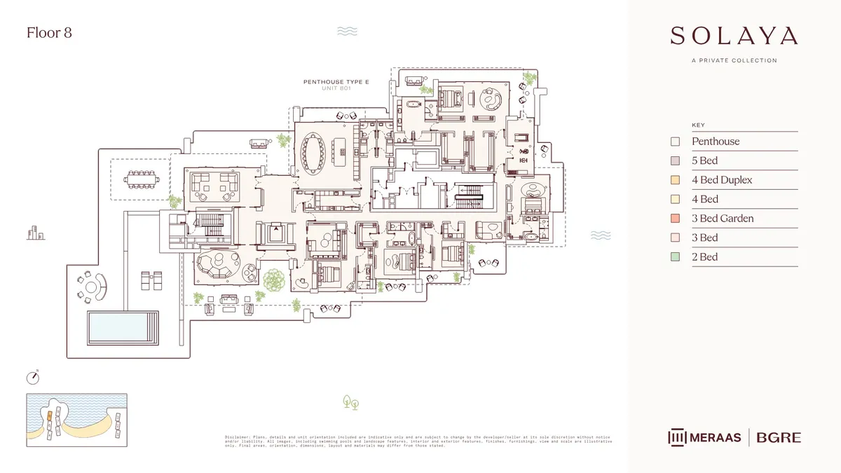 Floor plans: Penthouse, with private pool, gym, spa and cinema